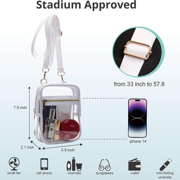 Stadium Approved Crossbody Purse for Women - Clear Stadium Bag for Sporting Even - Picture 2 of 6